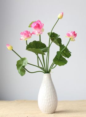 禅意小荷花迷你型 仿真花 绢花 假花 塑料花套管小把佛法荷花