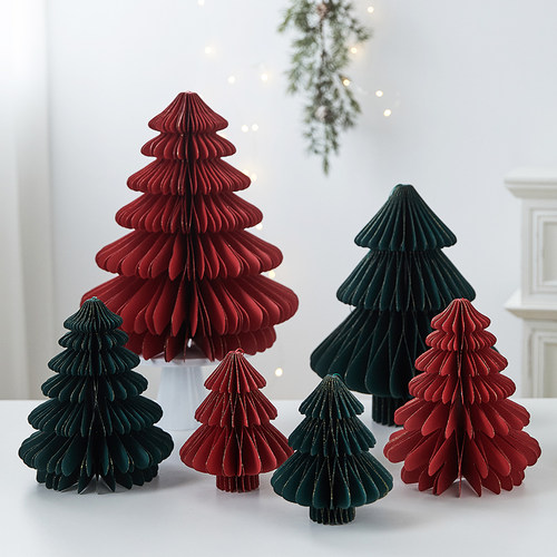 圣诞树摆件蜂窝迷你圣诞折纸装饰