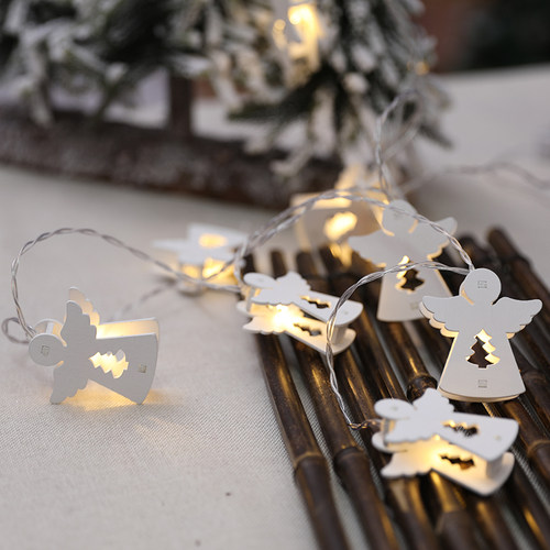 圣诞节装饰品木质LED房子灯立体镂空五星灯节日场景布置雪花串灯