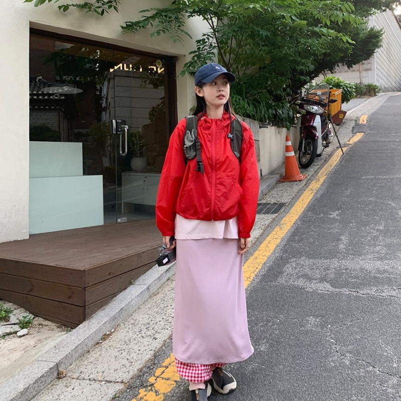 新款2025夏季薄款纯色连帽抽绳简约长袖拉链外套韩系清爽防晒衣女