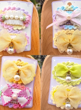 (成品DIY)手工毛线发夹蝴蝶结儿童发饰刘海发夹可爱卡通头饰