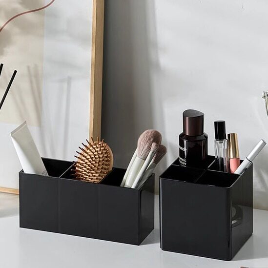 美容院黑白色方形收纳盒面膜刷眉笔刷子架简约亚克力透明推车整理