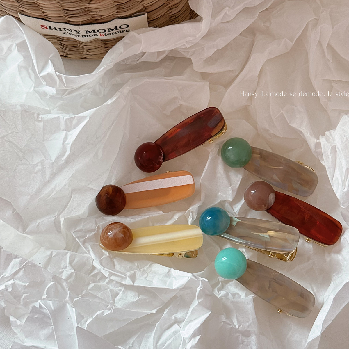 韩版醋酸贴片发夹水墨晕染立体半圆三角水滴鸭嘴夹侧边刘海夹