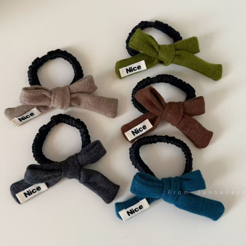 韩系秋冬新款针织蝴蝶结小肠发圈感丸子头发绳低马尾皮筋