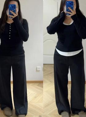 新款微喇阔腿西装裤女大码胖mm显瘦梨型身材高个子女裤秋冬加长