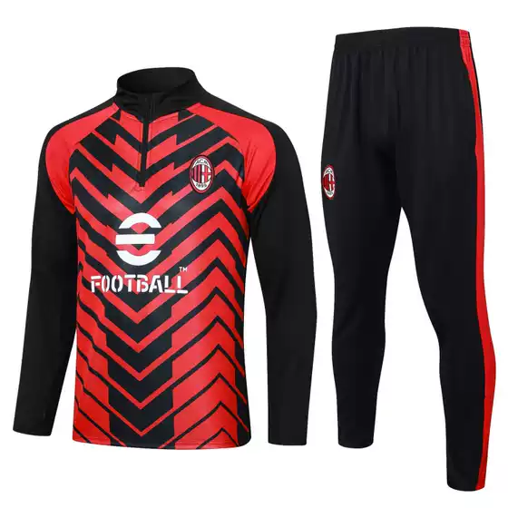 Autumn Winter Long Sleeve Soccer Jersey 23/24 AC Milan Training Suit Half-Zip AC Milan Soccer Pants Plus Size Men