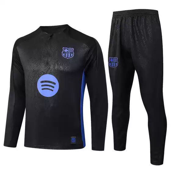 Barcelona 2025 Season Long-Sleeved Football Uniform Black Fan Version Barcelona Training Uniform Breathable Quick-Drying Sports Pants for Men