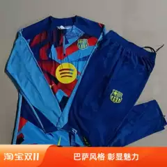 Autumn and Winter Barcelona 2526 Long-Sleeve Football Jersey in Colorful Blue with Inkjet Print, Barcelona Training Uniform with Half-Zip Sports Pants for Adults and Children