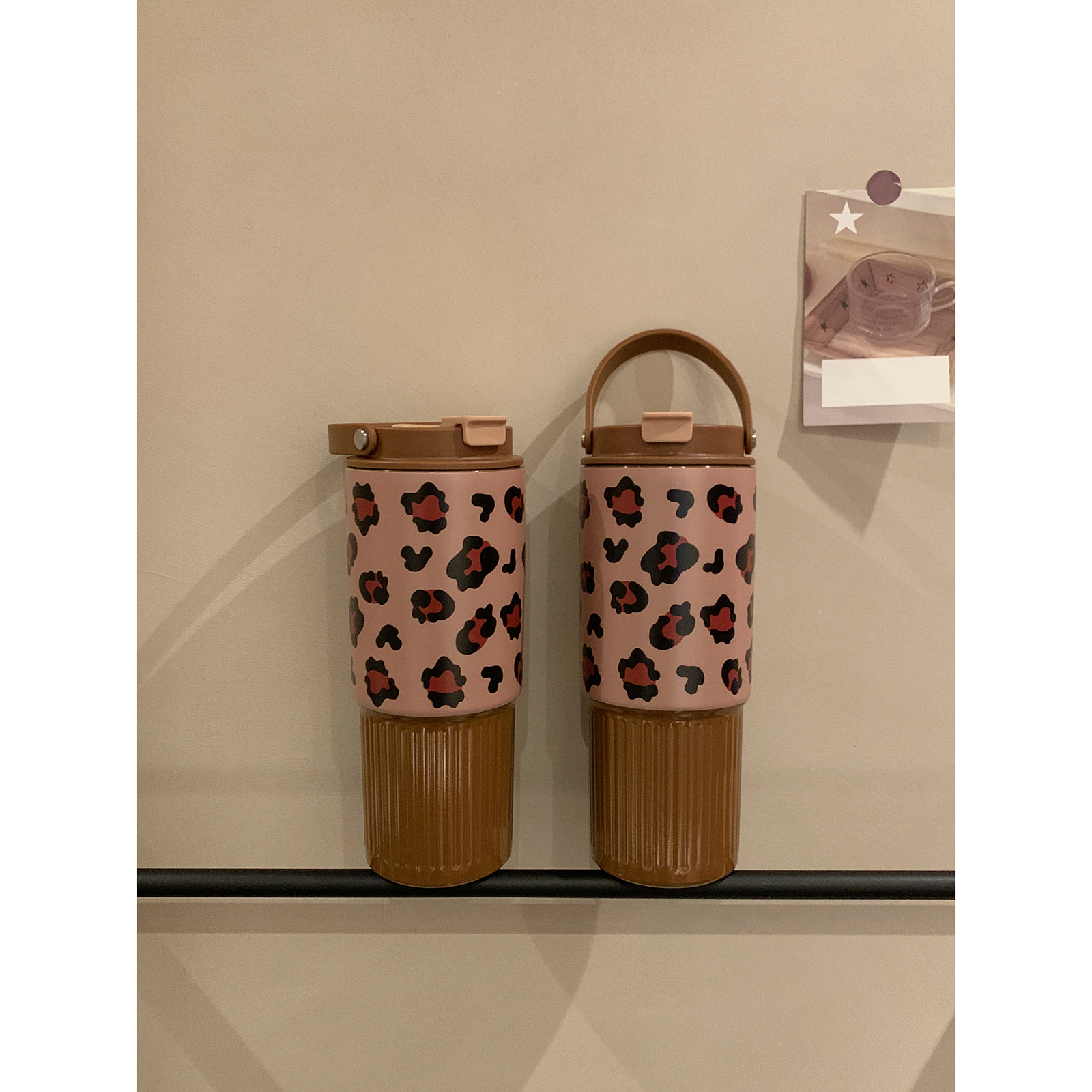 大容量双饮保温杯手提豹纹保温壶