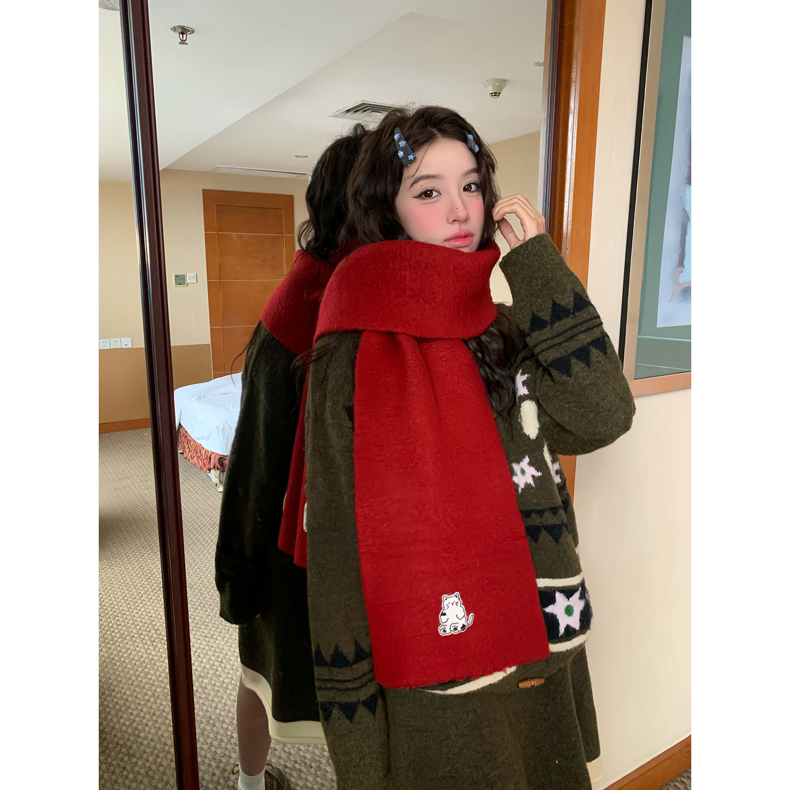 保暖围脖卡通可爱猫咪针织围巾