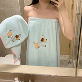 馨帮帮杂货铺 魔术贴浴巾珊瑚绒裹巾吸水速干卡通可爱小狗浴裙女