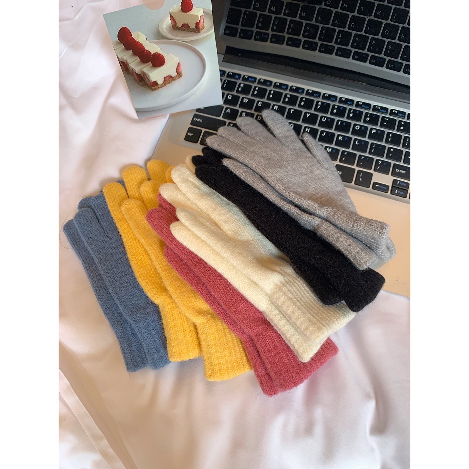 骑行手套漏两指可触屏针织手套