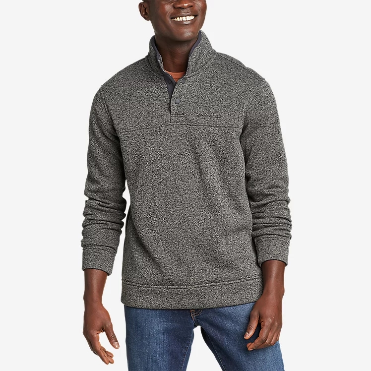 美国艾迪鲍尔户外休闲运动上衣加绒针织外套特大码半开领抓绒衣男