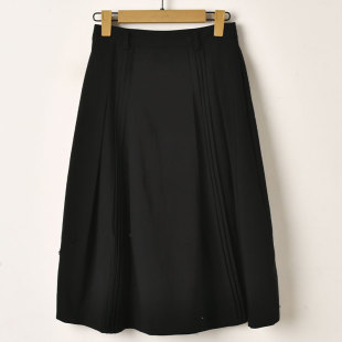 轻熟优雅风黑色百褶半身裙女中长款 高腰显瘦A字裙通勤