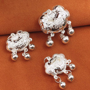 999纯银长命锁项链吊坠银锁手链脚链编织配件平安锁长命富贵礼物