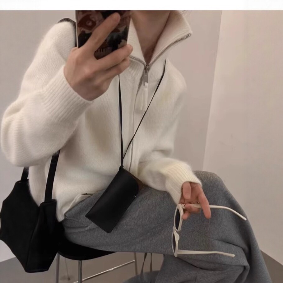 秋冬100%纯羊毛衫高领加厚双拉链开衫egg女外套宽松毛衣针织打底图片