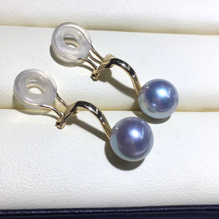 没耳洞MM福音 18K金日本真多麻银灰蓝海水珍珠耳夹 耳环耳坠女饰