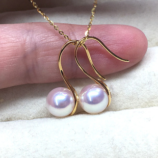 akoya天然18K金海水珍珠耳钩耳坠日本珠天女级女款高跟鞋娄空耳环