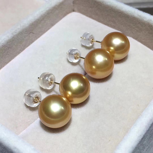 南洋金珠耳钉特价!18K金南洋金珠澳州海水珍珠耳钉正圆