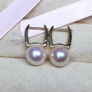 南珠阁 日本进口AKOYA海水珍珠 18K金大牌同款四方水桶耳环加大款