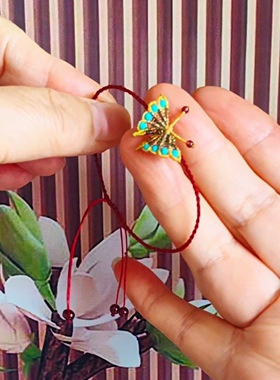 纯手工精编绿松石小蝴蝶酒红色手绳手链同学礼物学生女生日礼品