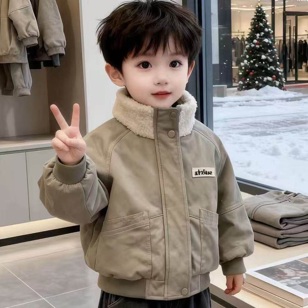 男童加绒加厚外套秋冬季2025新款女孩冬季韩版宽松棉衣儿童棉袄潮