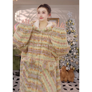 Bananagirl睡衣女套冬天羊羔绒加厚长款 冬 睡袍加绒家居服两件套装