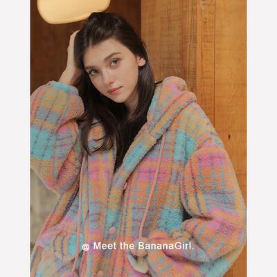 冬季格子加厚可外穿新款大码睡衣