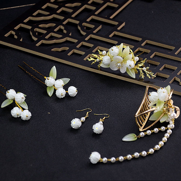 原创古风手工发饰汉服旗袍花朵木簪发钗金属簪子双层铃兰