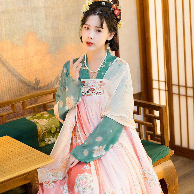 极乐之宴唐制改良汉服女古风夏季日常正品原创对襟齐胸襦裙套装_虎窝淘