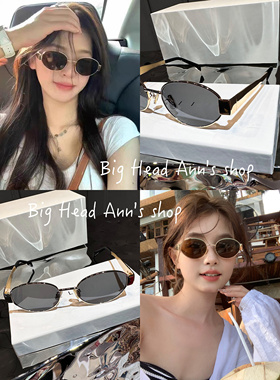 出口dg级别版本/复古简约椭圆形太阳眼镜男女通用金色遮阳墨镜潮