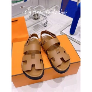 休闲百搭时尚 简约 真皮魔术贴一字拖女夏外穿增高平跟凉拖鞋 BHA