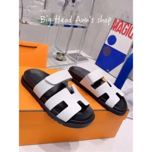 时尚 舒适 真皮魔术贴一字拖女夏平跟防滑外穿凉拖鞋 BHA