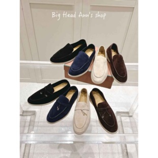 Big Head Ann老钱风反绒皮乐福鞋男女圆头平底一脚蹬休闲懒人鞋