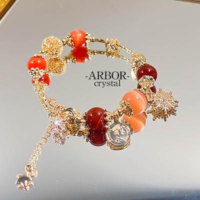 原创设计阿拉善玛瑙天然水晶手链财运八芒星猫眼手串手镯女礼物