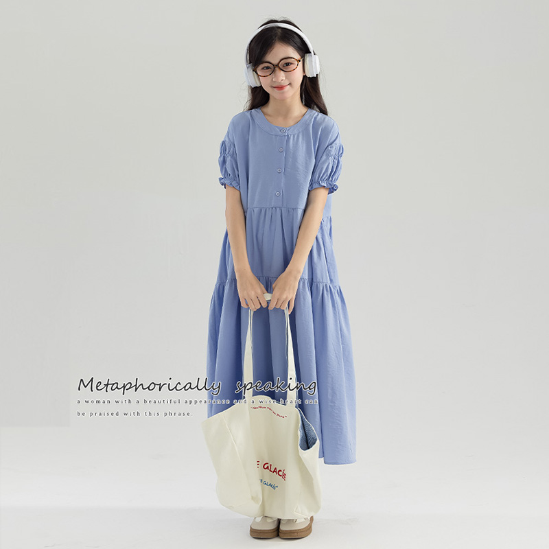 2025夏装新款韩版胖女童连衣裙中大童洋气宽松超仙甜美白色公主裙