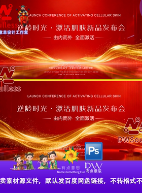 医美逆龄时光激活肌肤新品发布会红色科技感主视觉海报设计素材PS