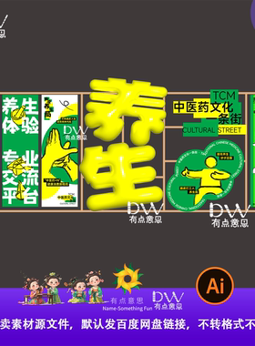 绿色养生中医文化活动展板主视觉KV背景板设计素材手绘插画ai模板