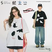 凉感速干情侣半袖 NARTALIY拉毛绣花猫咪短袖 t恤男女潮牌夏季 上衣