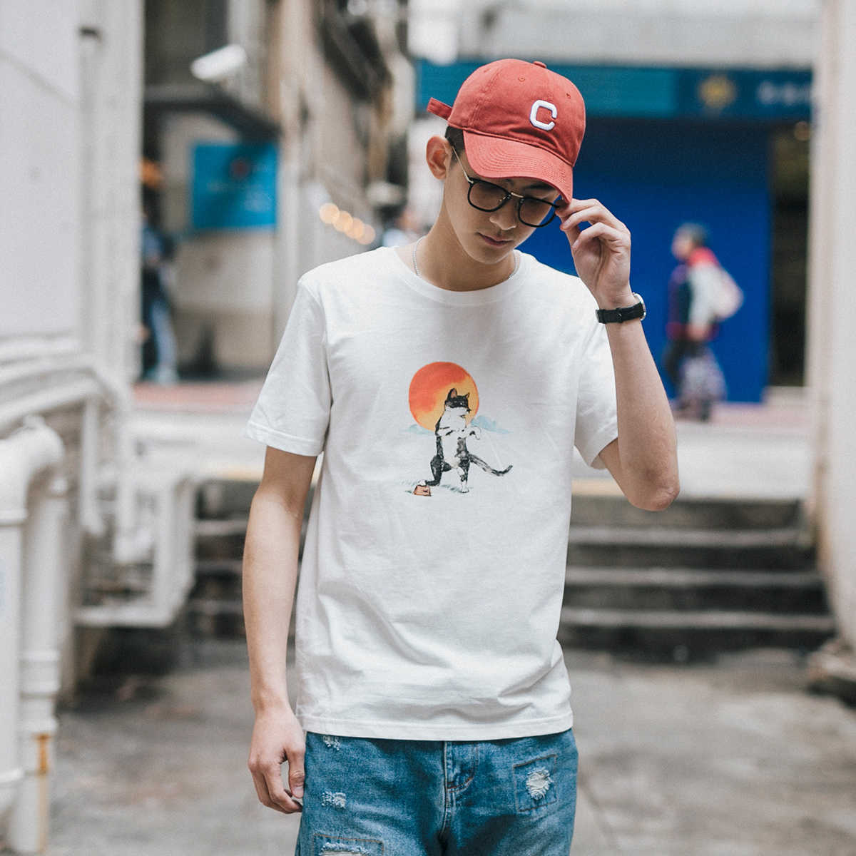 GBOY夏季潮流卡通印花短袖T恤男日系清新水洗休閑體恤衫青年短tee