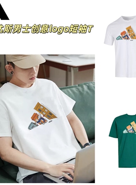 阿迪达斯2025款男子创意卡通LOGO印花针织透气宽松短袖T恤 JM6499