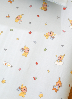 星星人蓝色定制母婴双层纱儿童床单单件纯棉100全棉宝宝婴儿床笠