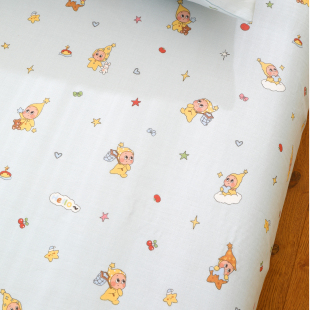 星星人蓝色定制母婴双层纱儿童床单单件纯棉100全棉宝宝婴儿床笠