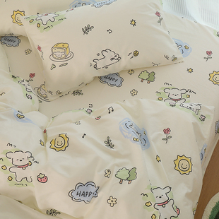 线条小狗幼儿园儿童纯棉被套单件全棉单人被罩150x200大学生宿舍