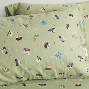 小狗司机绿色夏季双层纱布儿童枕头套全棉纯棉枕套50x30单个一对