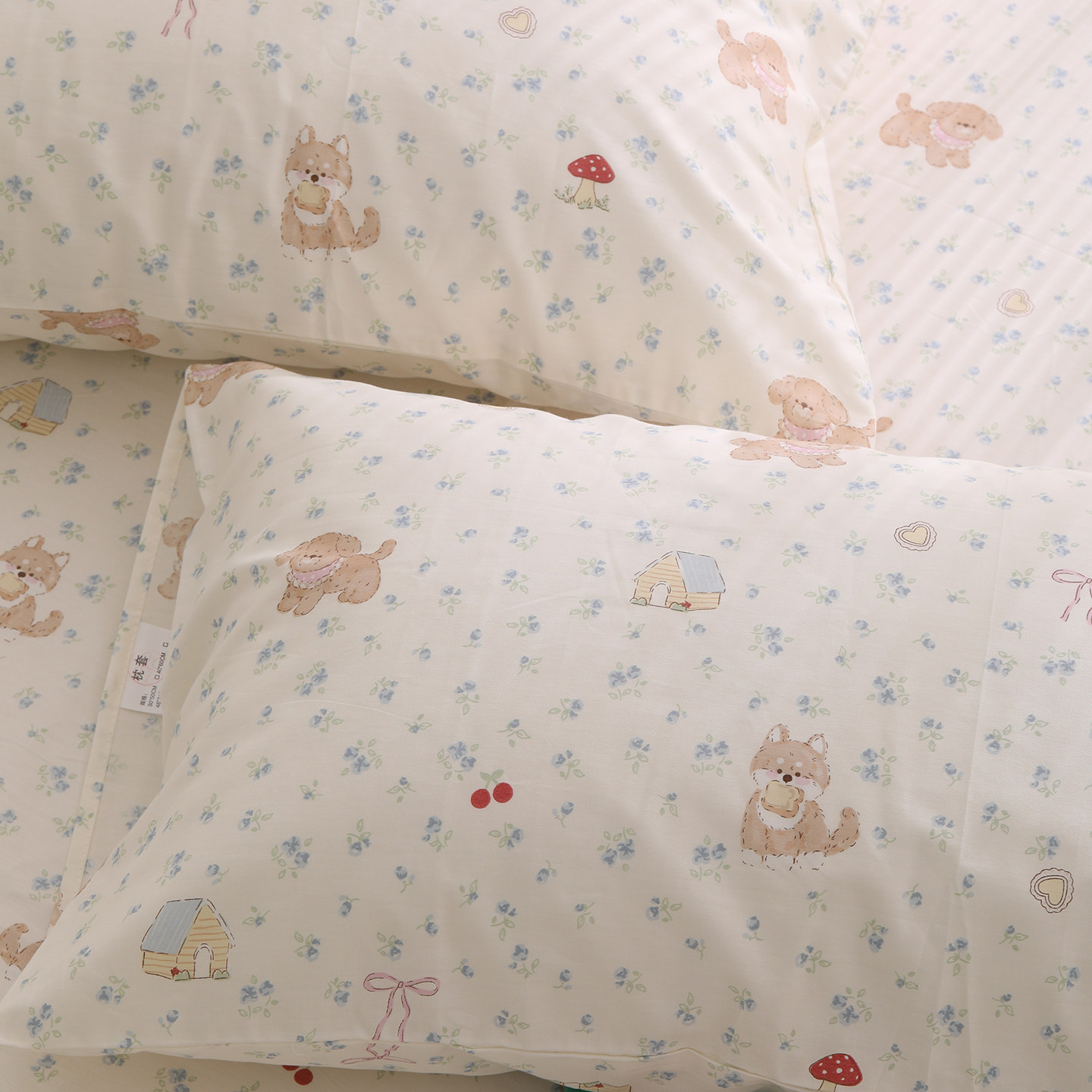 可爱小狗纯棉枕头套单个一对全棉