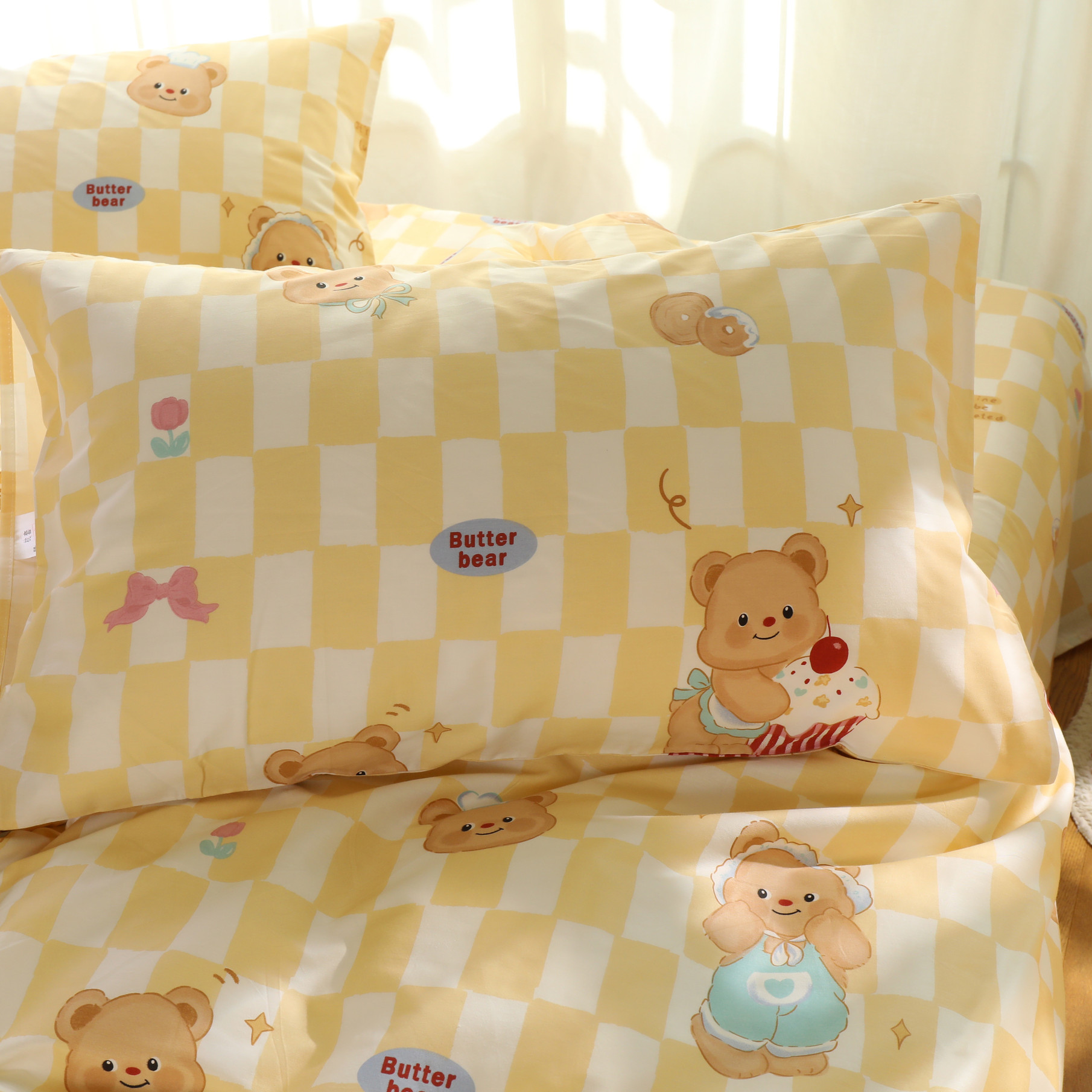 可爱小熊枕套纯棉全棉48cmx74cm