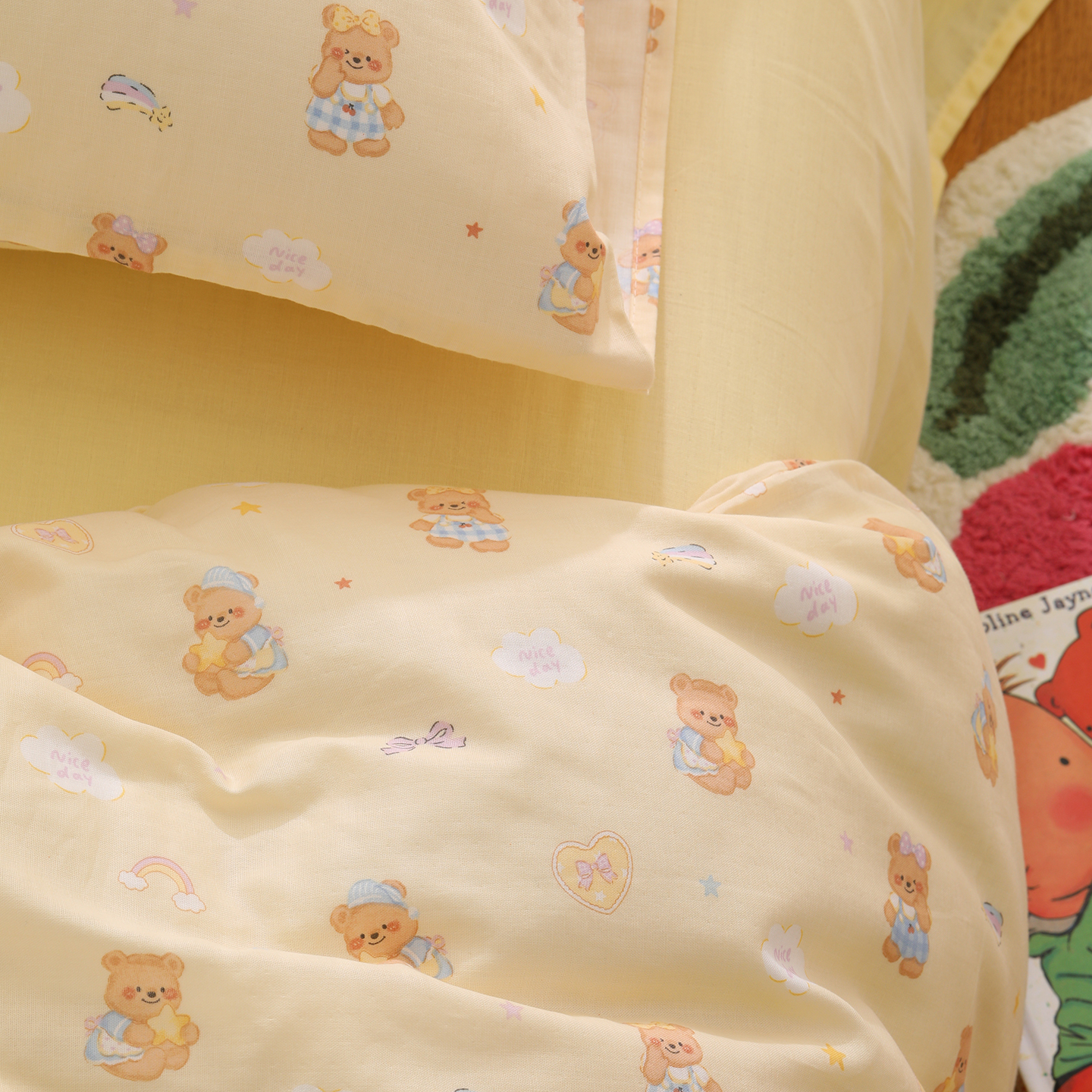 星星熊可爱母婴双层纱四件套纯棉全棉床单三件套儿童床上用品床笠