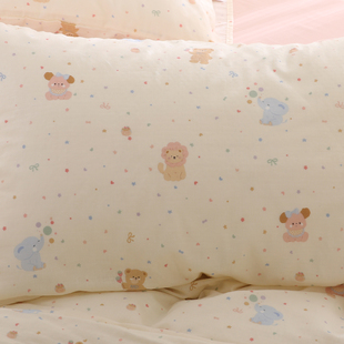 开心狮子双层纱卡通可爱儿童枕套30x50纯棉一对装 枕头套全棉单个