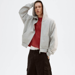 1262389 H家正品男装大阔型黑色灰色连帽拉链卫衣外套 不退换